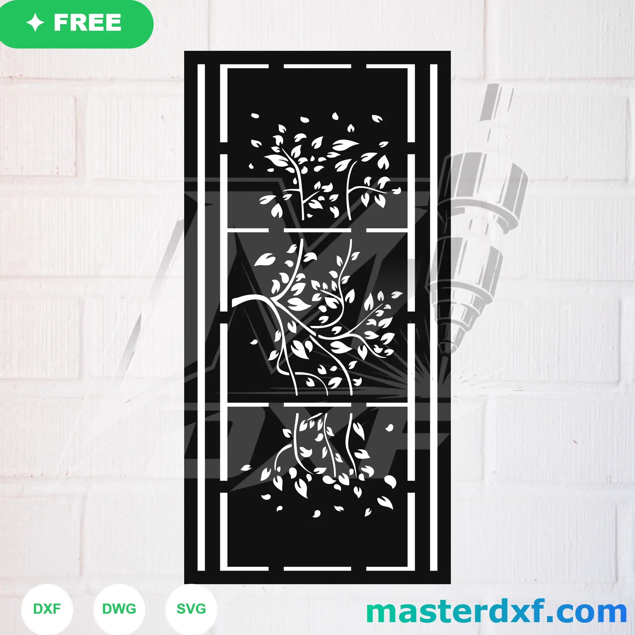 Artistic Bare Tree Branches Tri-Fold Screen Template DXF File
